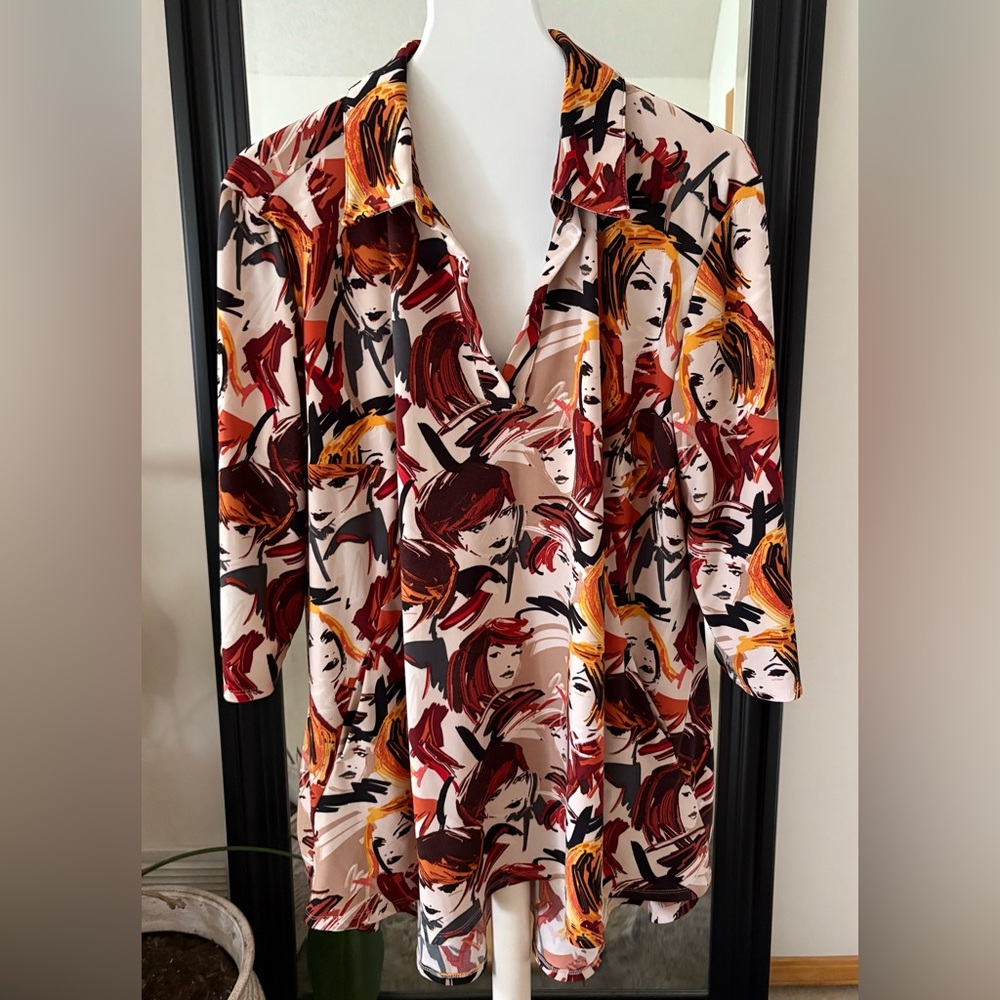 ATTITUDES By RENEE Faces Tunic Shirt